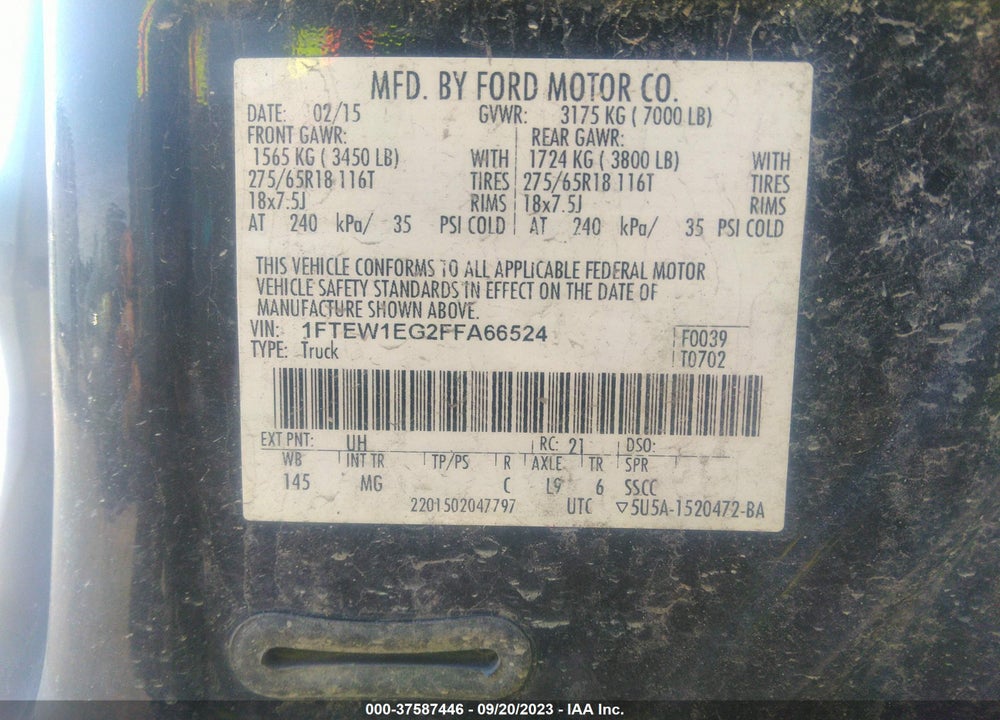 2015 FORD F-150 VIN: 1FTEW1EG2FFA66524