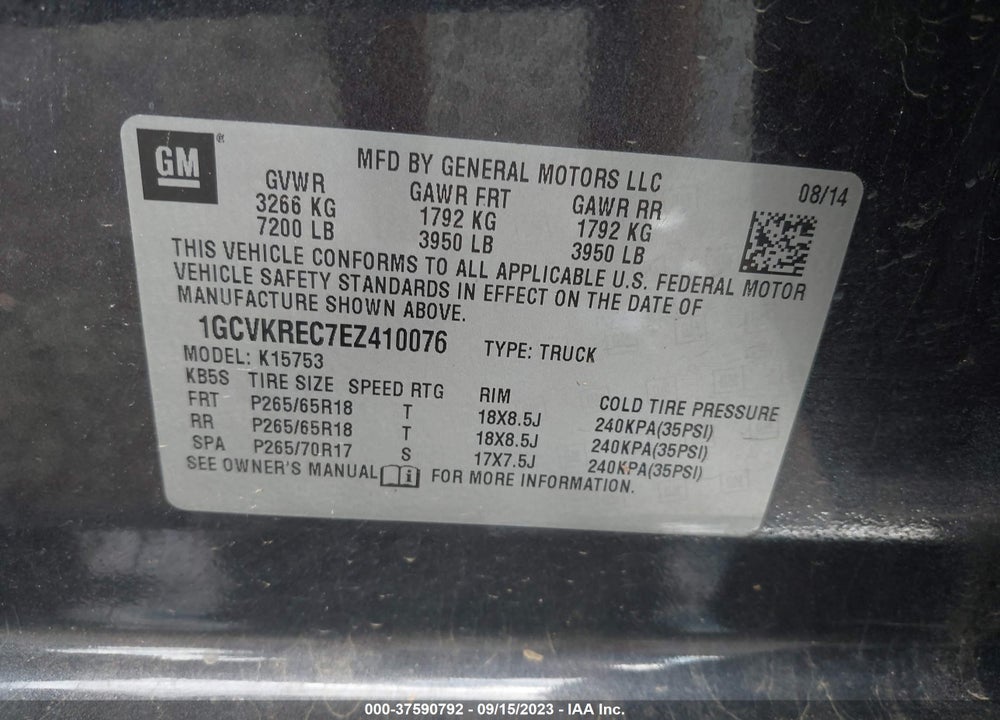 2014 CHEVROLET SILVERADO 1500 VIN: 1GCVKREC7EZ410076