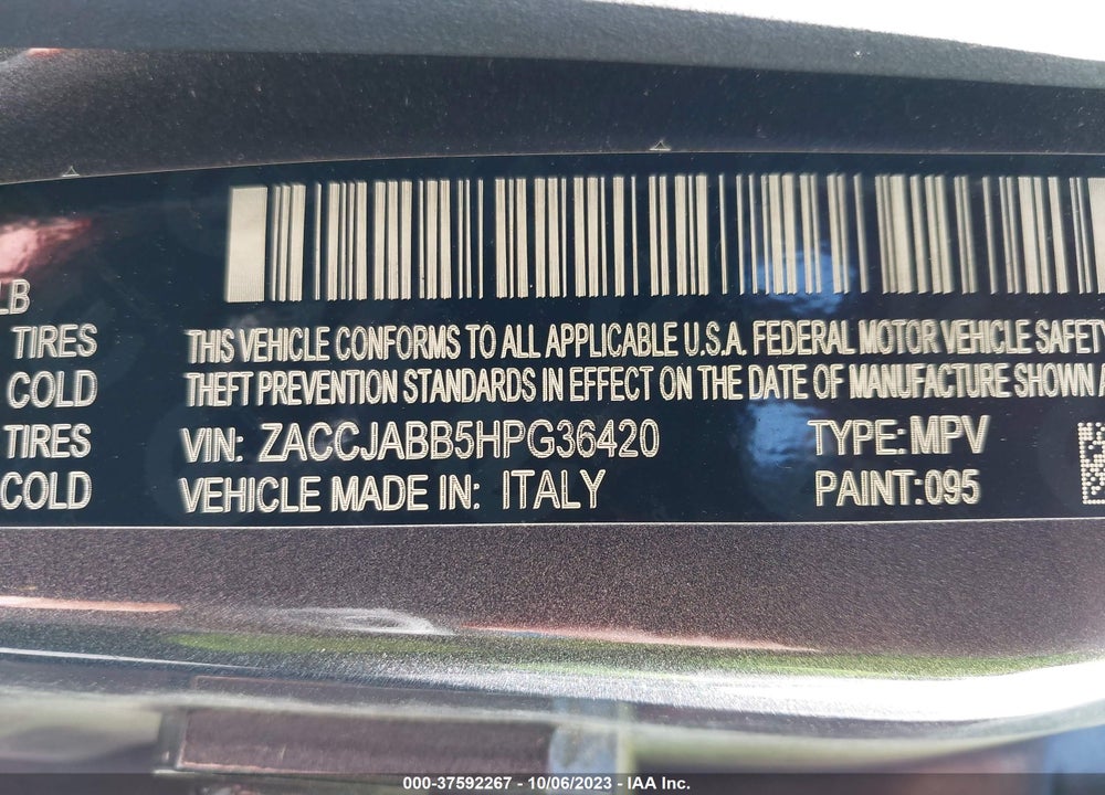 2017 JEEP RENEGADE LATITUDE FWD VIN: ZACCJABB5HPG36420