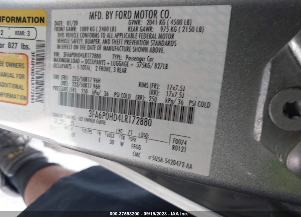 2020 FORD FUSION SE VIN: 3FA6P0HD4LR172880