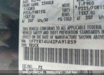 2002 FORD RANGER XLT/XLT APPEARANCE/TREMOR/EDGE/XL VIN: 1FTYR14U42PA91859