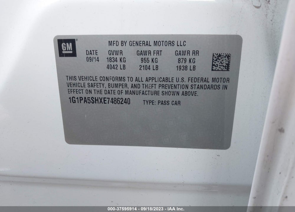 2014 CHEVROLET CRUZE LS AUTO VIN: 1G1PA5SHXE7486240