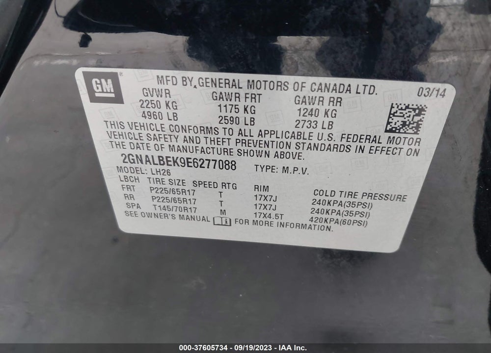 2014 CHEVROLET EQUINOX 1LT VIN: 2GNALBEK9E6277088