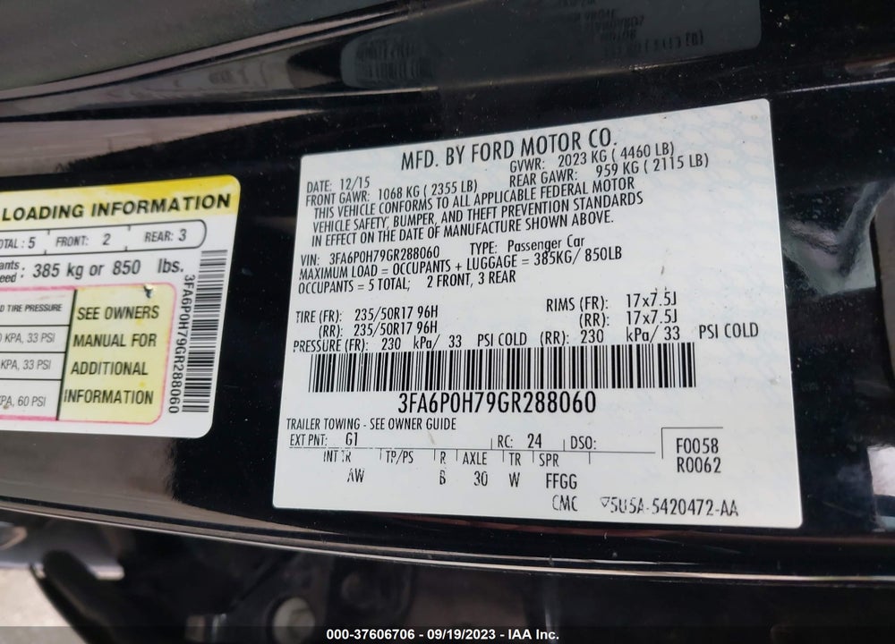 2016 FORD FUSION SE VIN: 3FA6P0H79GR288060