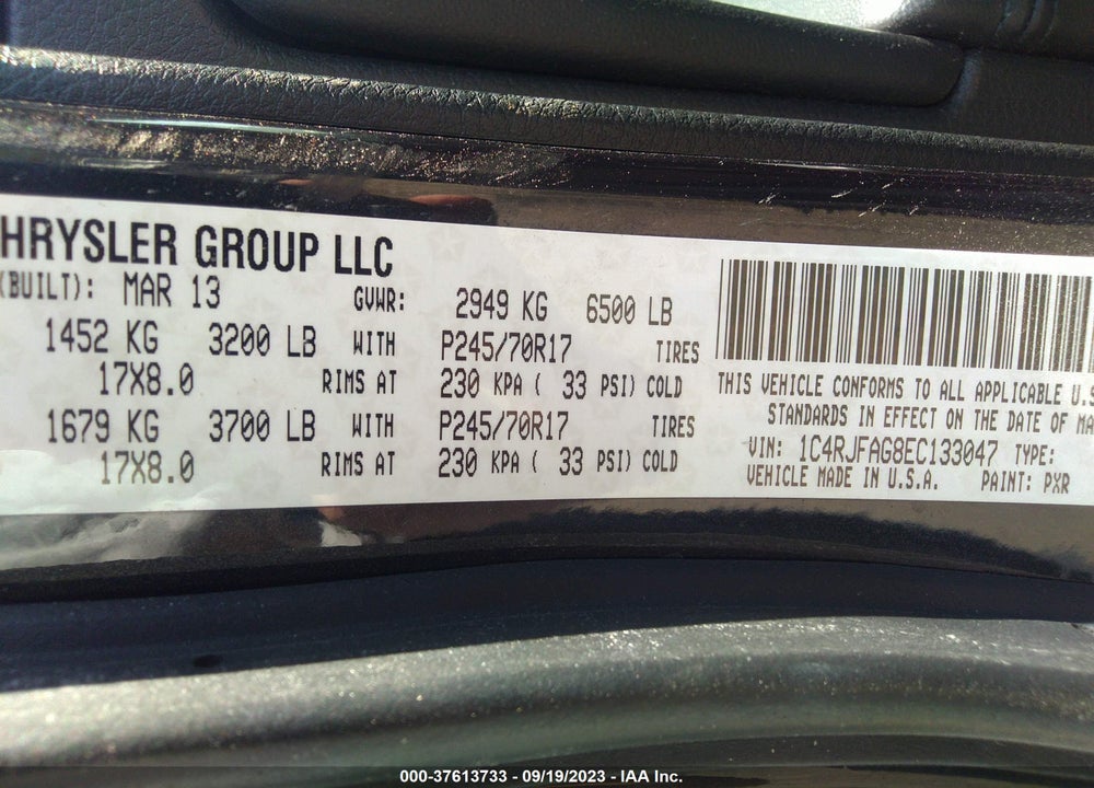 2014 JEEP GRAND CHEROKEE LAREDO VIN: 1C4RJFAG8EC133047