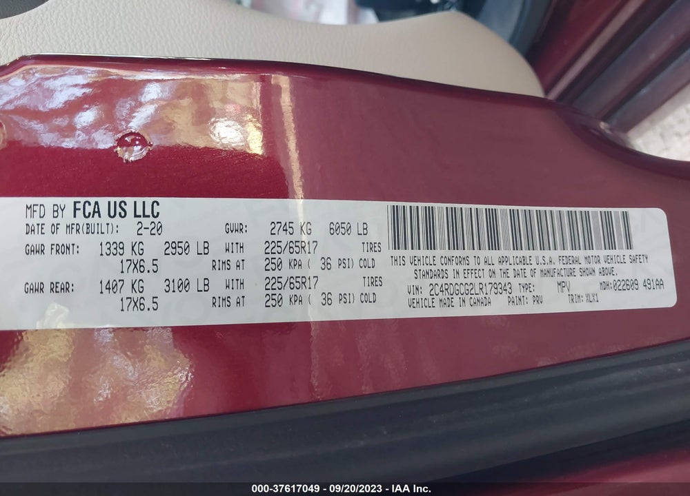 2020 DODGE GRAND CARAVAN SXT VIN: 2C4RDGCG2LR179343