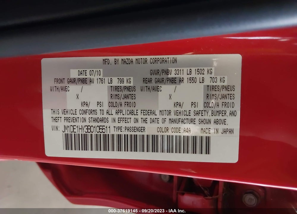 2011 MAZDA 2 TOURING VIN: JM1DE1HY3B0105511