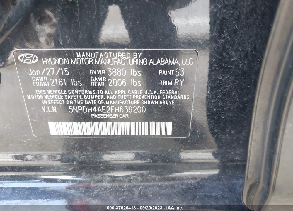 2015 HYUNDAI ELANTRA SE VIN: 5NPDH4AE2FH639200