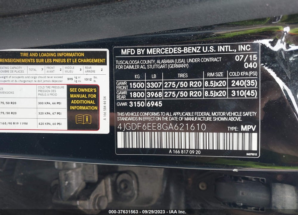 2016 MERCEDES-BENZ GL 450 VIN: 4JGDF6EE8GA621610