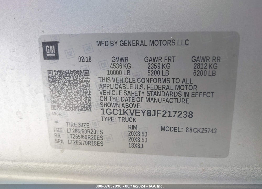 2018 CHEVROLET SILVERADO 2500HD LT VIN: 1GC1KVEY8JF217238