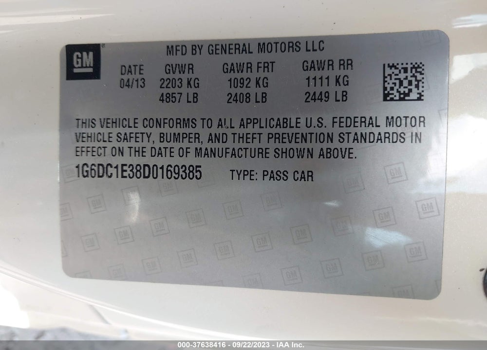 2013 CADILLAC CTS STANDARD VIN: 1G6DC1E38D0169385
