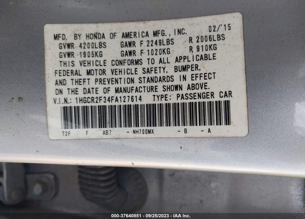 2015 HONDA ACCORD LX VIN: 1HGCR2F34FA127614
