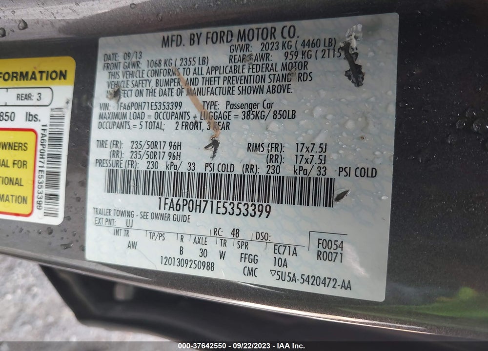 2014 FORD FUSION SE VIN: 1FA6P0H71E5353399