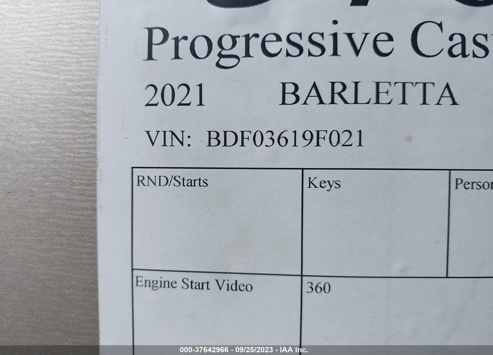 2021 BARLETTA PONTOON VIN: BDF03619F021
