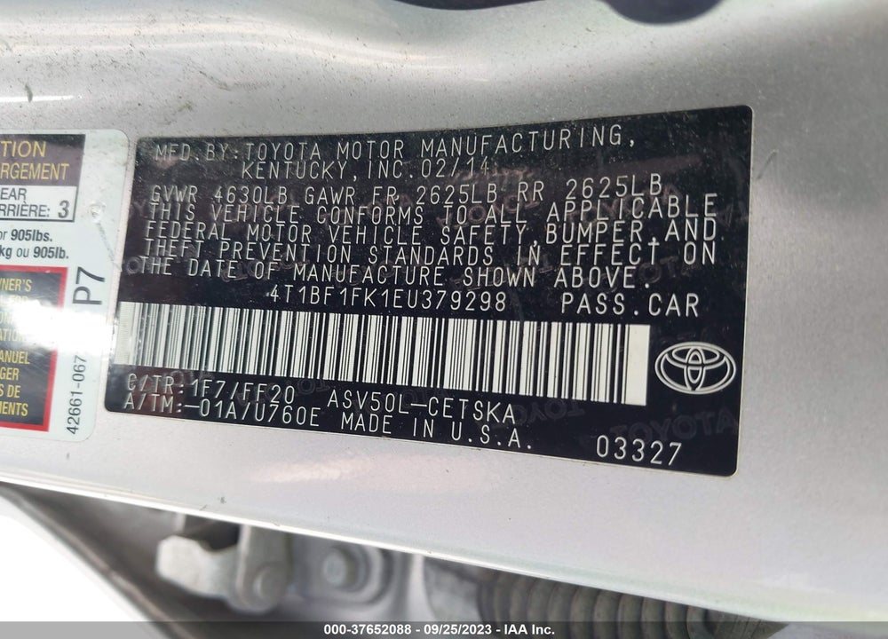 2014 TOYOTA CAMRY SE VIN: 4T1BF1FK1EU379298