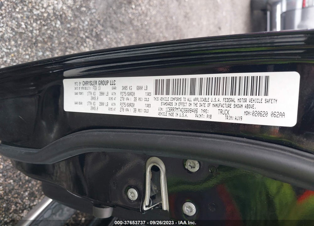 2013 RAM 1500 SPORT VIN: 1C6RR7MT4DS608406