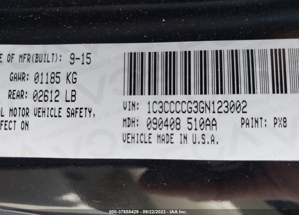 2016 CHRYSLER 200 C VIN: 1C3CCCCG3GN123002