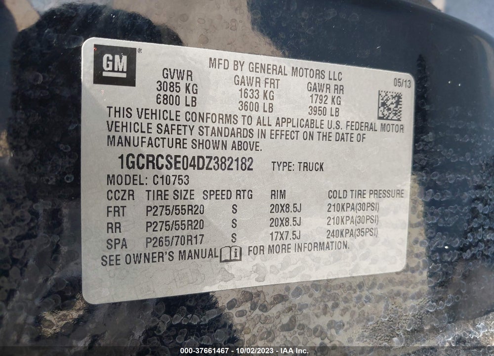 2013 CHEVROLET SILVERADO 1500 LT VIN: 1GCRCSE04DZ382182