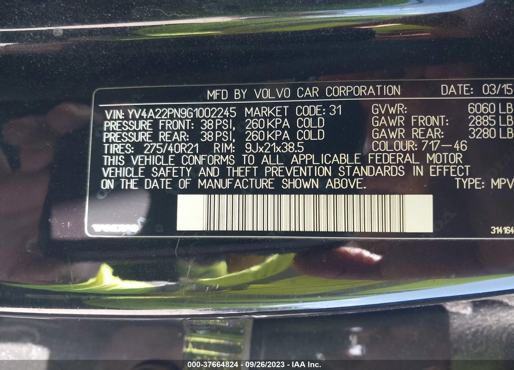 2016 VOLVO XC90 T6 FIRST EDITION VIN: YV4A22PN9G1002245
