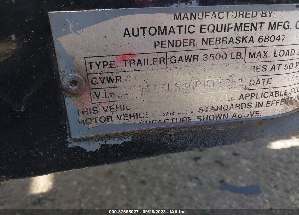 1986 TRAILER DOLLY VIN: AE9C1FLSXGPKT5551