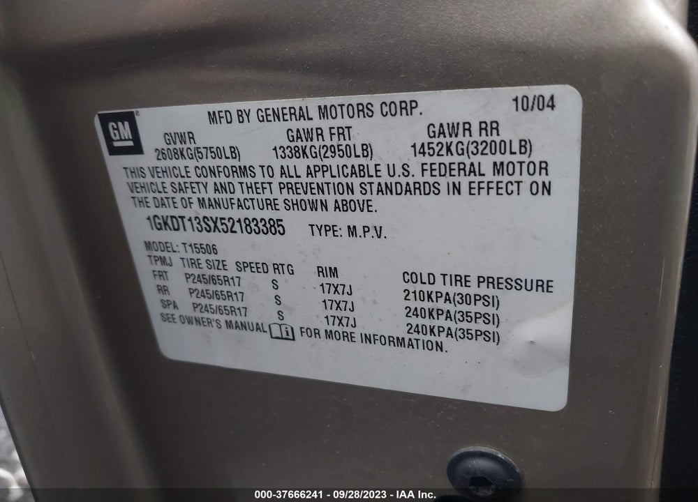 2005 GMC ENVOY SLT VIN: 1GKDT13SX52183385