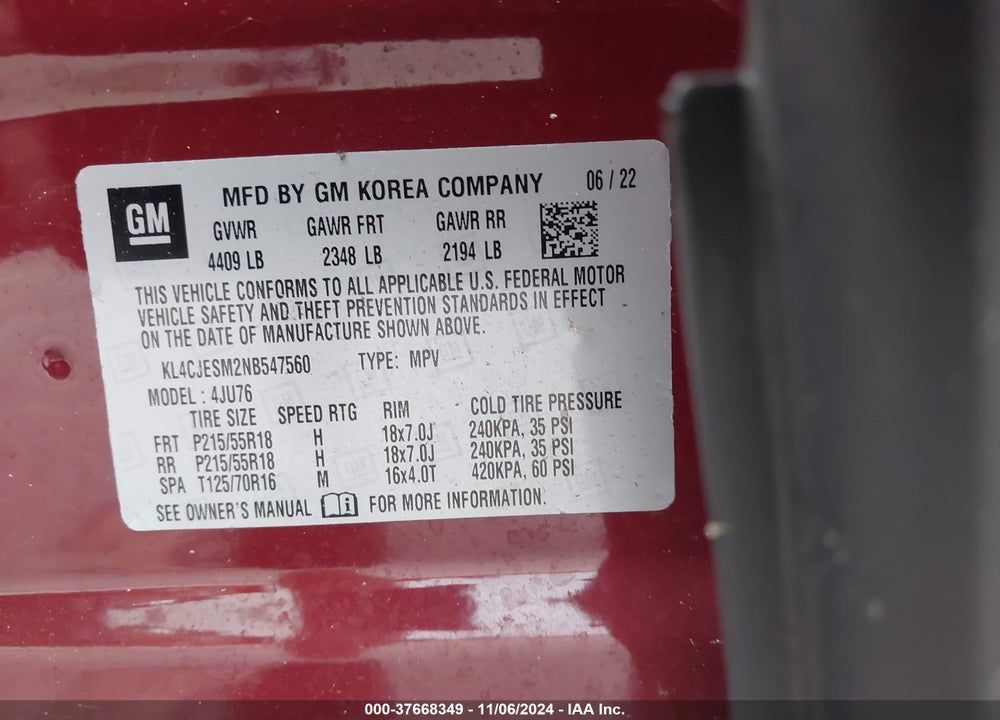 2022 BUICK ENCORE AWD PREFERRED VIN: KL4CJESM2NB547560