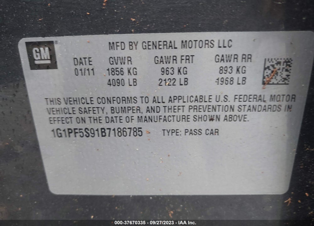 2011 CHEVROLET CRUZE 1LT VIN: 1G1PF5S91B7186785