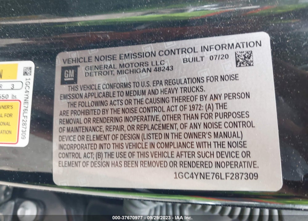 2020 CHEVROLET SILVERADO 2500 CREW CAB VIN: 1GC4YNE76LF287309
