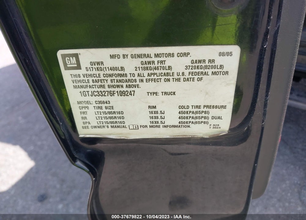 2006 GMC SIERRA 3500 SLE2 VIN: 1GTJC33276F109247