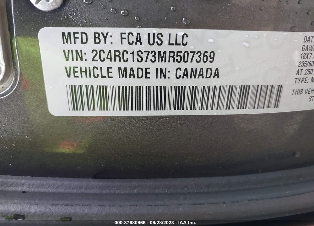 2021 CHRYSLER PACIFICA HYBRID LIMITED VIN: 2C4RC1S73MR507369