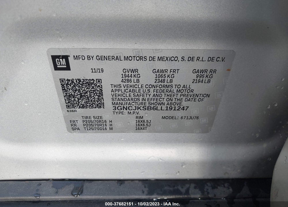 2020 CHEVROLET TRAX FWD LS VIN: 3GNCJKSB6LL191247
