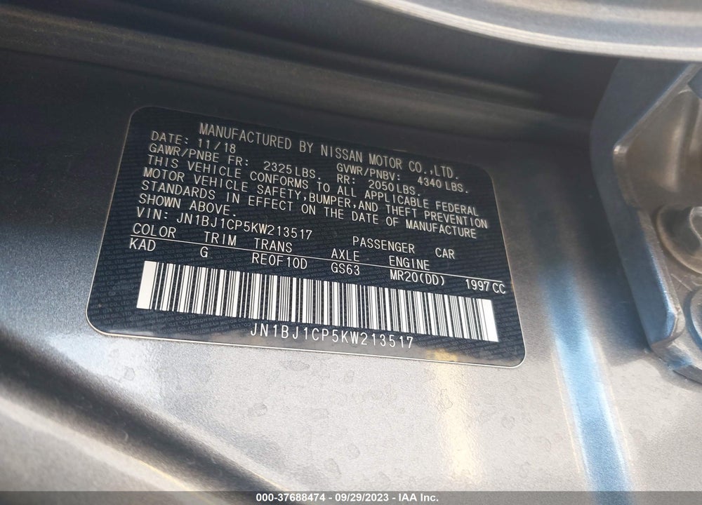 2019 NISSAN ROGUE SPORT VIN: JN1BJ1CP5KW213517