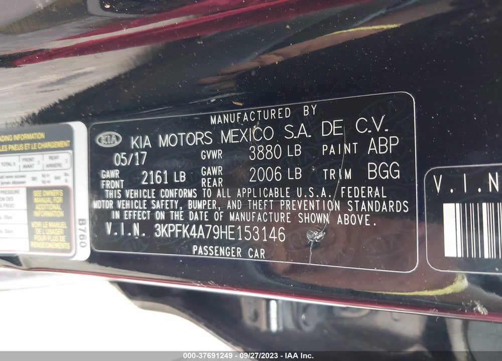 2017 KIA FORTE LX VIN: 3KPFK4A79HE153146