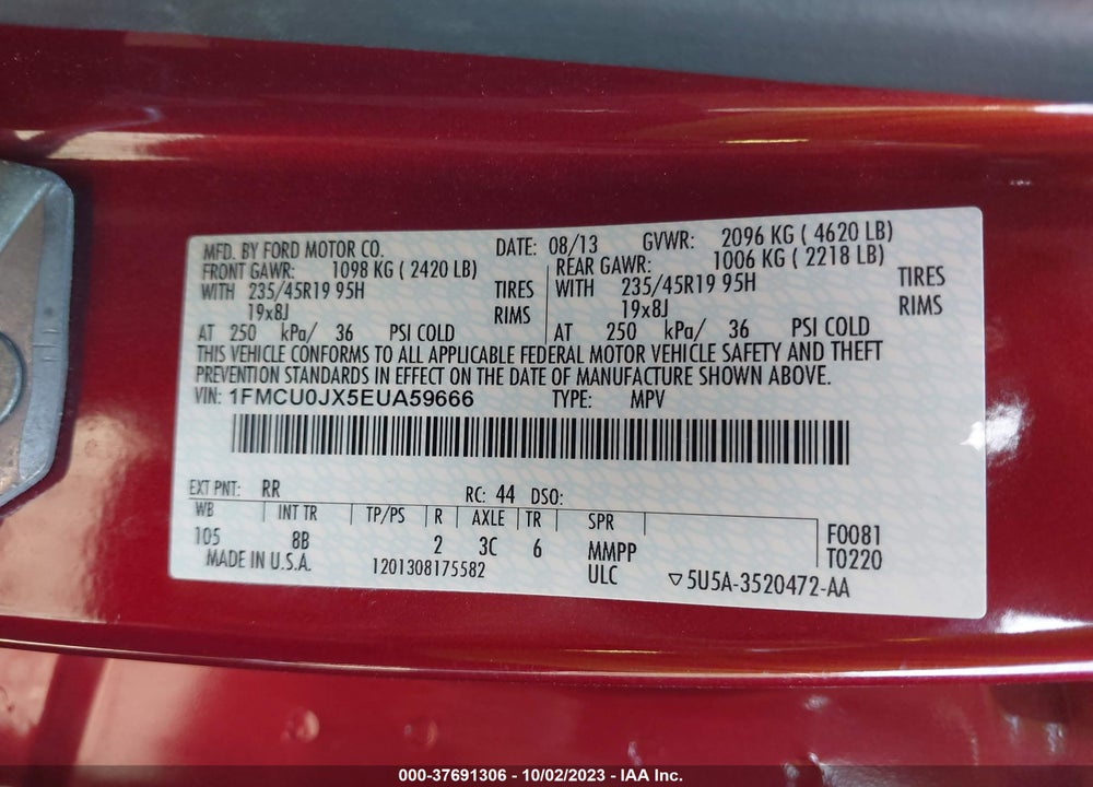 2014 FORD ESCAPE TITANIUM VIN: 1FMCU0JX5EUA59666