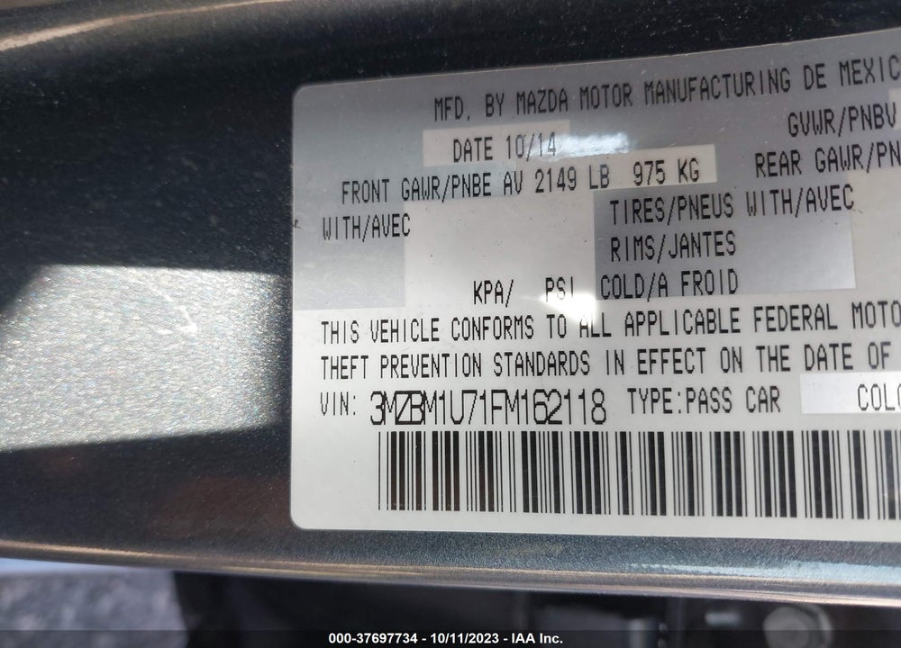 2015 MAZDA 3 I SPORT VIN: 3MZBM1U71FM162118