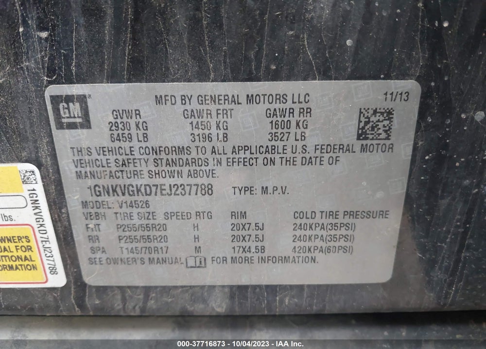 2014 CHEVROLET TRAVERSE 1LT VIN: 1GNKVGKD7EJ237788