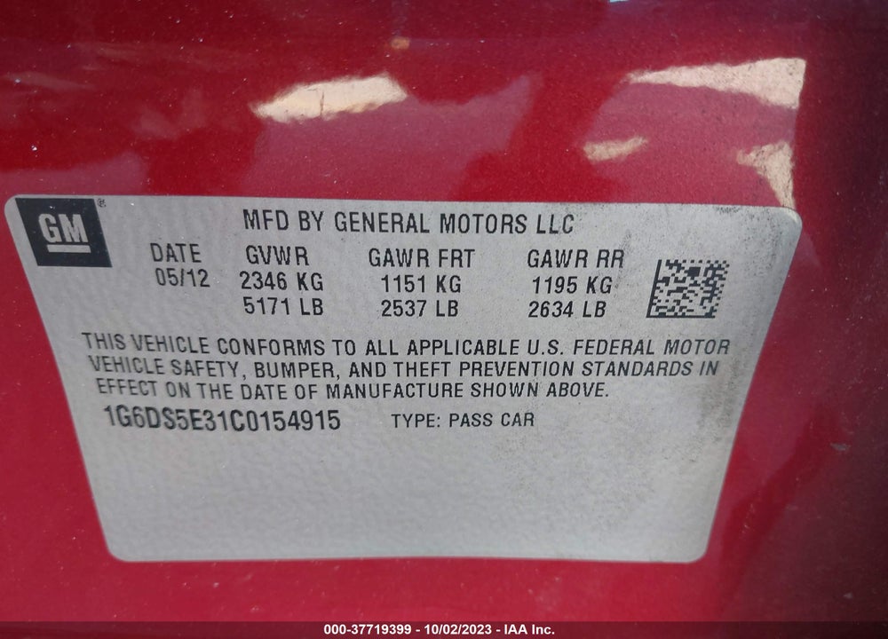 2012 CADILLAC CTS PREMIUM VIN: 1G6DS5E31C0154915