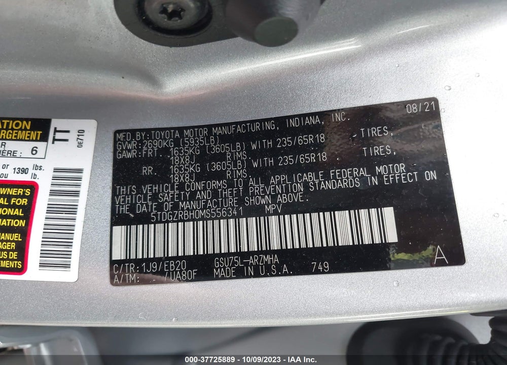 2021 TOYOTA HIGHLANDER XLE VIN: 5TDGZRBH0MS556341
