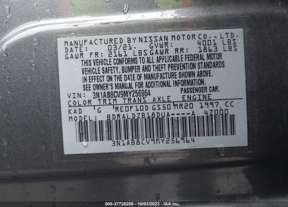 2021 NISSAN SENTRA SV XTRONIC CVT VIN: 3N1AB8CV9MY256964