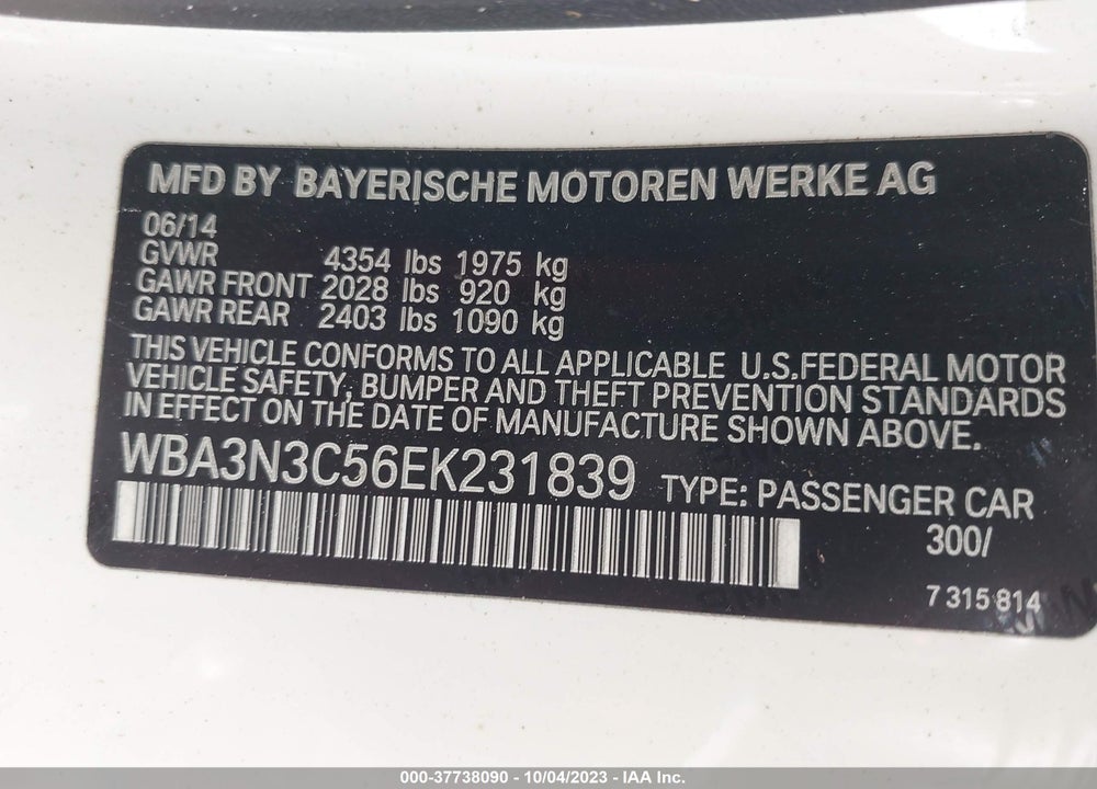 2014 BMW 428I VIN: WBA3N3C56EK231839
