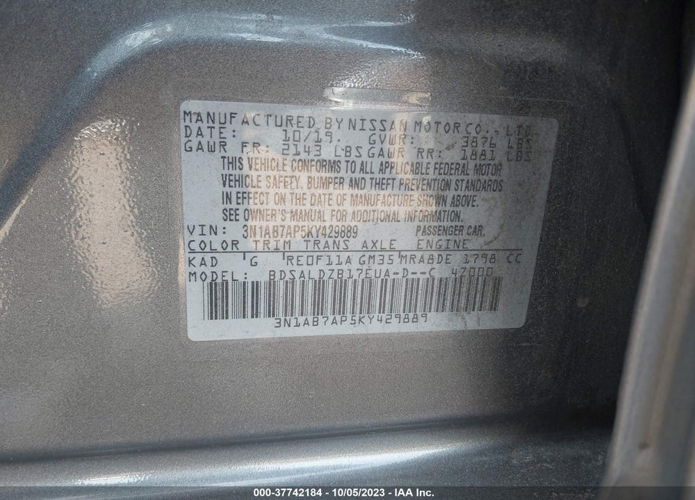 2019 NISSAN SENTRA SV VIN: 3N1AB7AP5KY429889