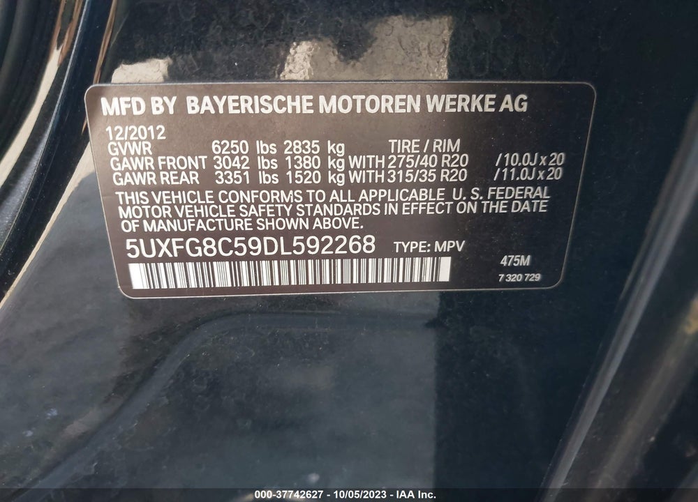 2013 BMW X6 XDRIVE50I VIN: 5UXFG8C59DL592268