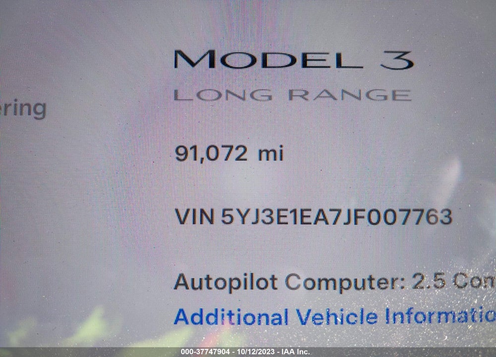 2018 TESLA MODEL 3 MID RANGE/LONG RANGE VIN: 5YJ3E1EA7JF007763