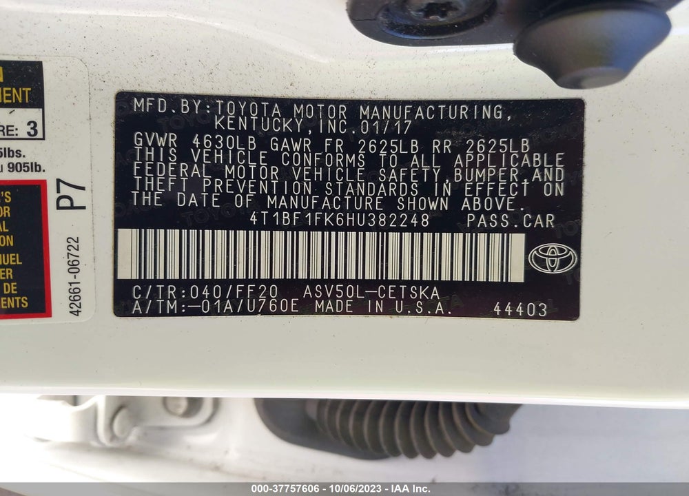 2017 TOYOTA CAMRY SE VIN: 4T1BF1FK6HU382248