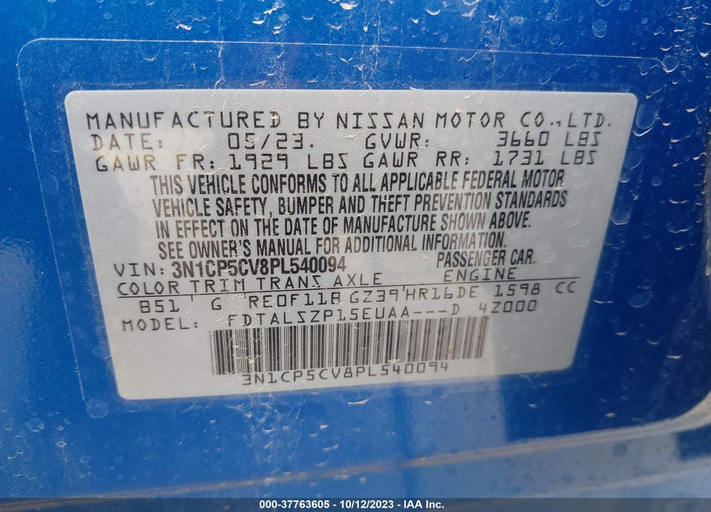 2023 NISSAN KICKS SV XTRONIC CVT VIN: 3N1CP5CV8PL540094