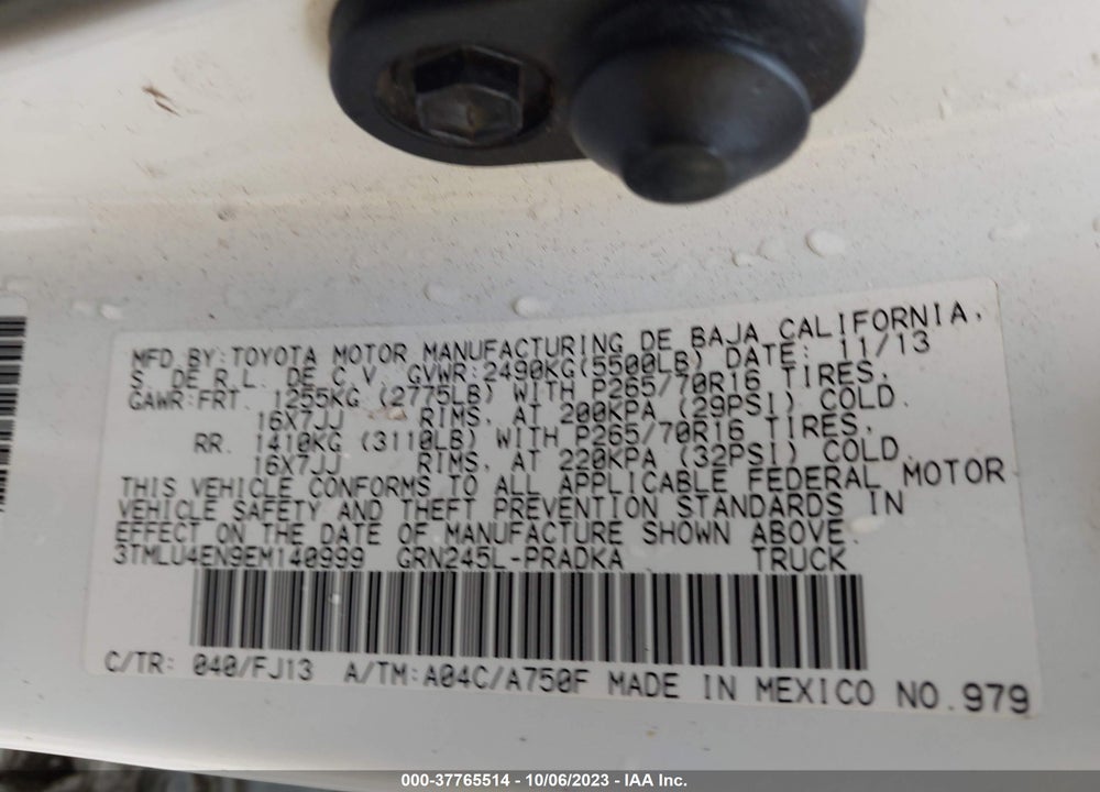 2014 TOYOTA TACOMA VIN: 3TMLU4EN9EM140999