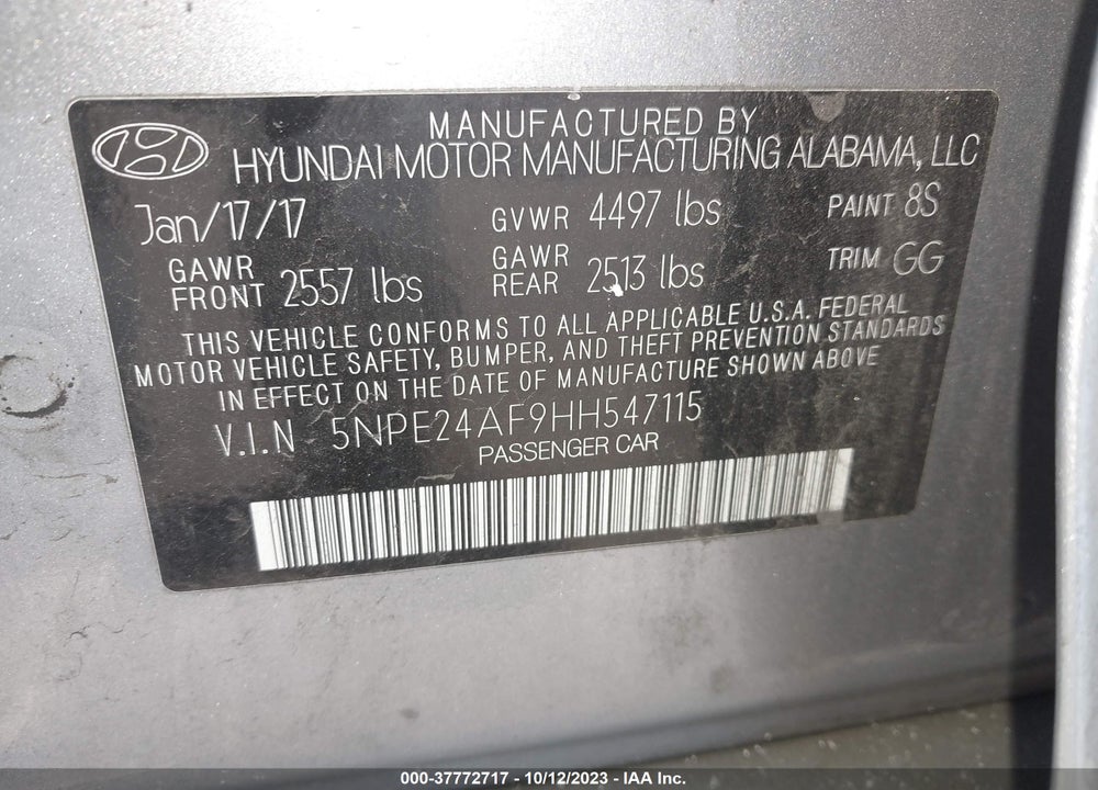 2017 HYUNDAI SONATA VIN: 5NPE24AF9HH547115
