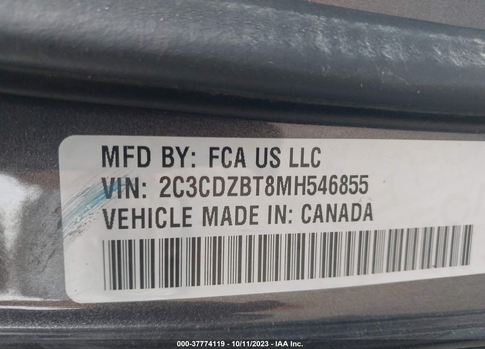 2021 DODGE CHALLENGER R/T VIN: 2C3CDZBT8MH546855