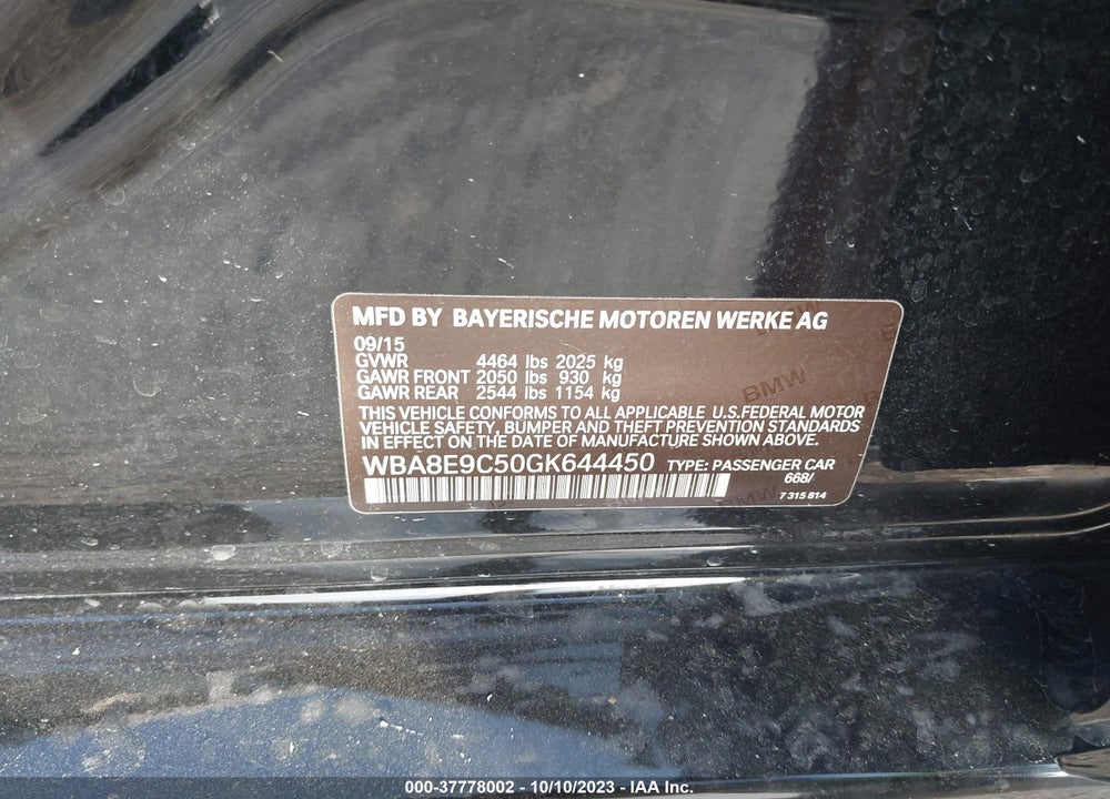 2016 BMW 328I VIN: WBA8E9C50GK644450