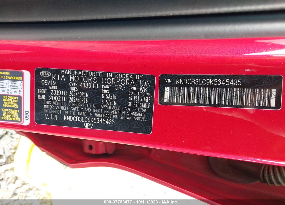 2019 KIA NIRO LX VIN: KNDCB3LC9K5345435